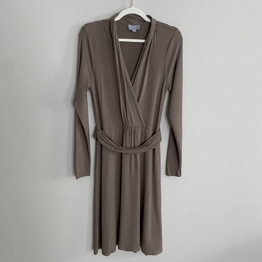 Pure Collection Soft Jersey Knit Stretchy Midi Dress Womens 6 Brown Minimalist‎